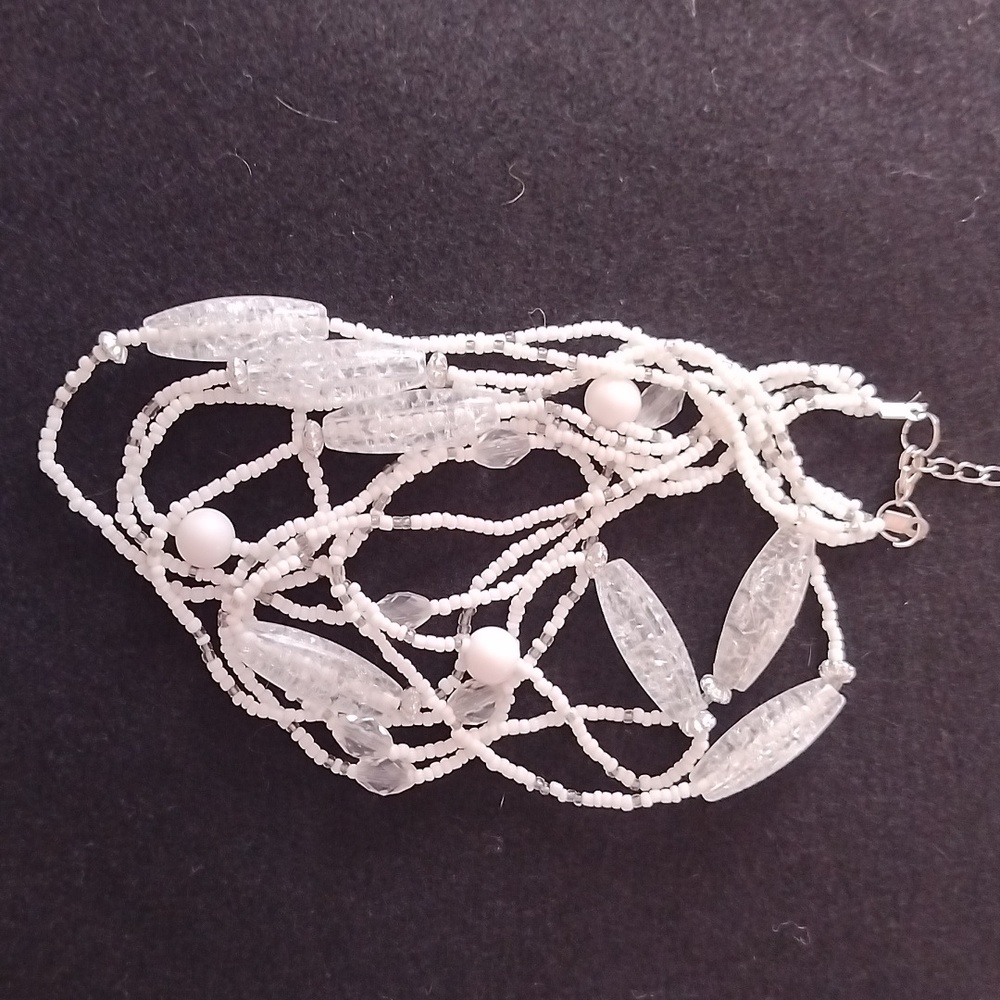 Vtg. Artisan 4 strand  white Plastic beads And lucite Signed Necklace - Picture 3 of 7